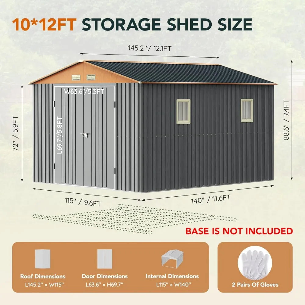 Metal Tool Shed Storage With Lockable Doors And Vents Weatherproof