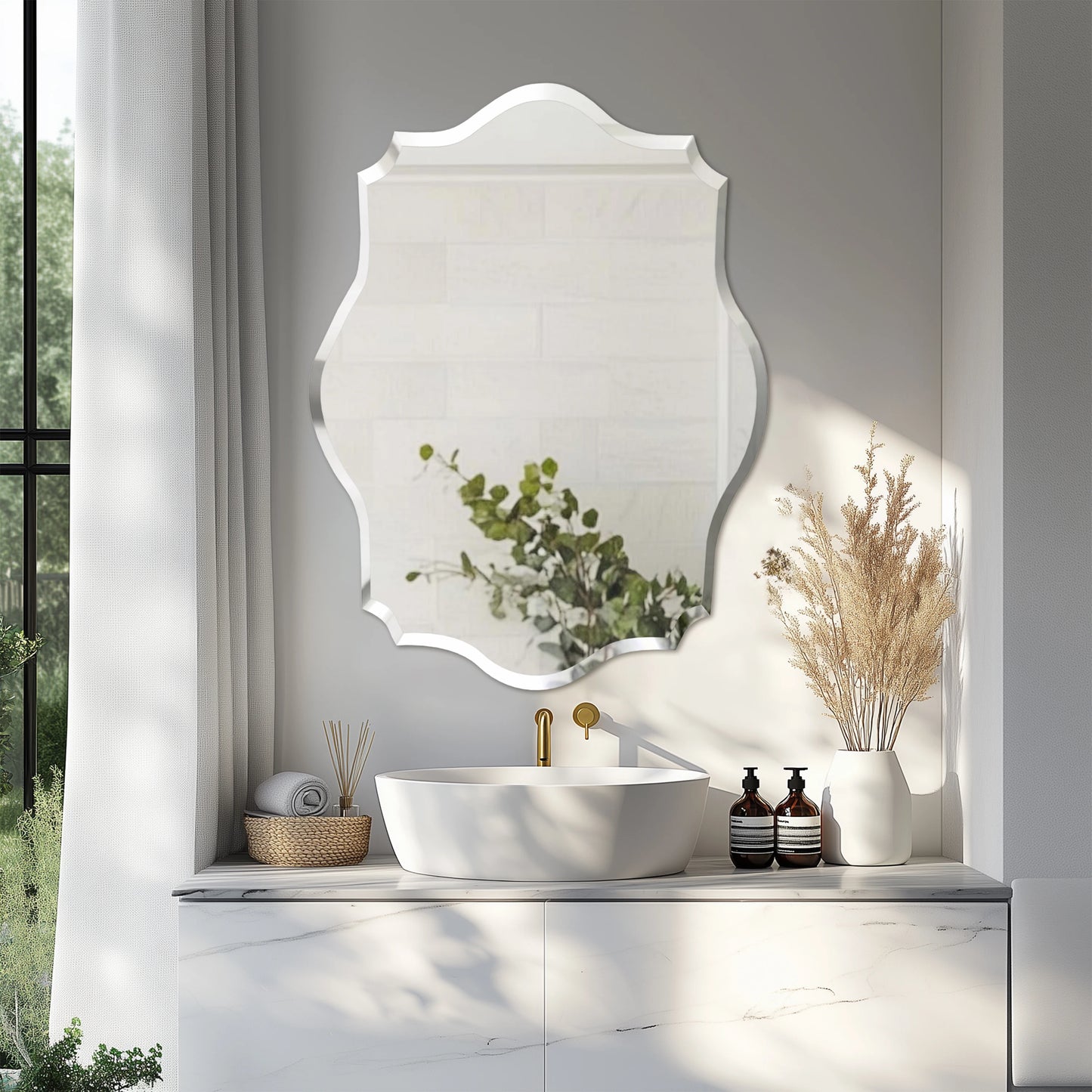 Wisfor Frameless Wall Mirror Beveled Edge For Bathroom