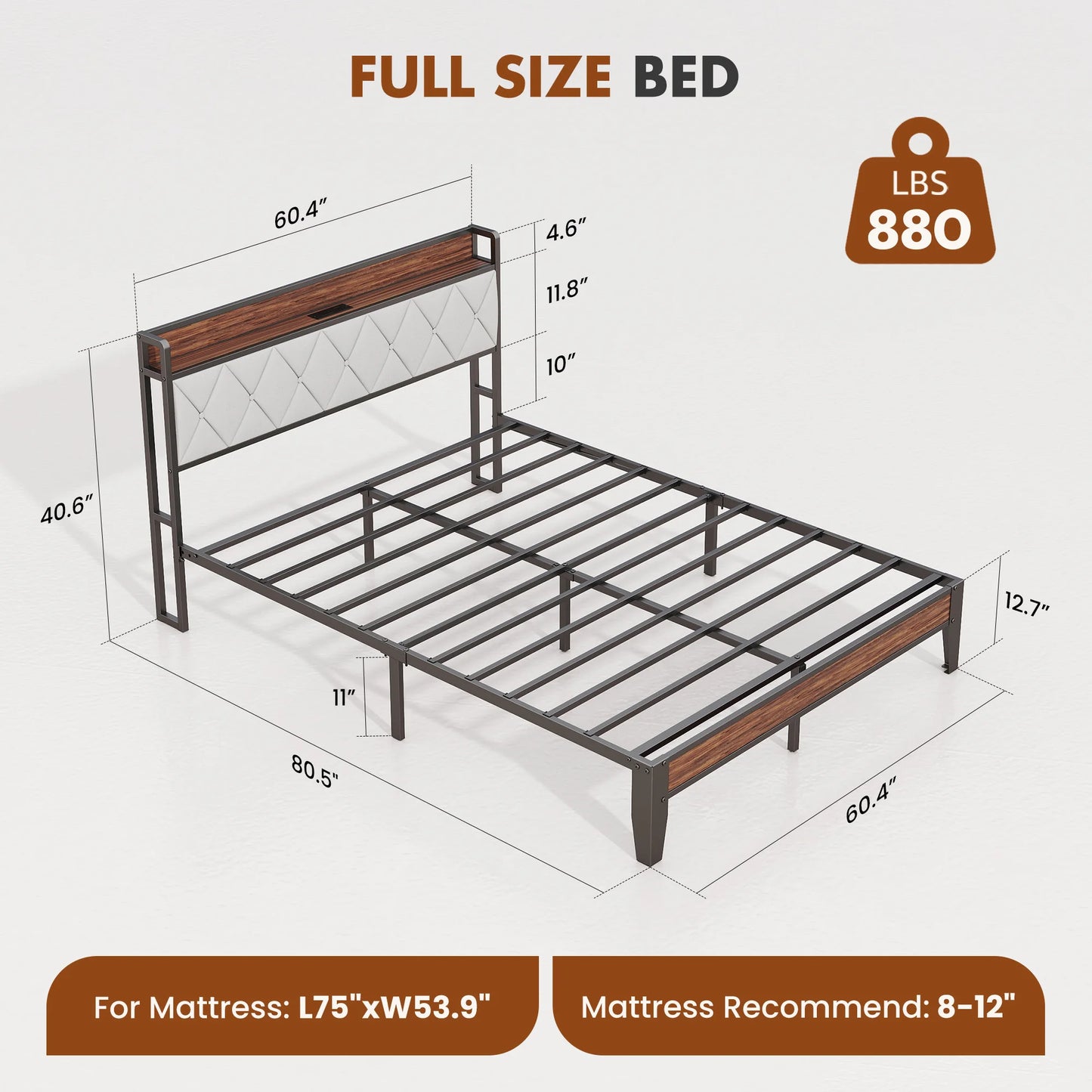 JHK Heavy Duty Metal Bed Frame With Charging Station