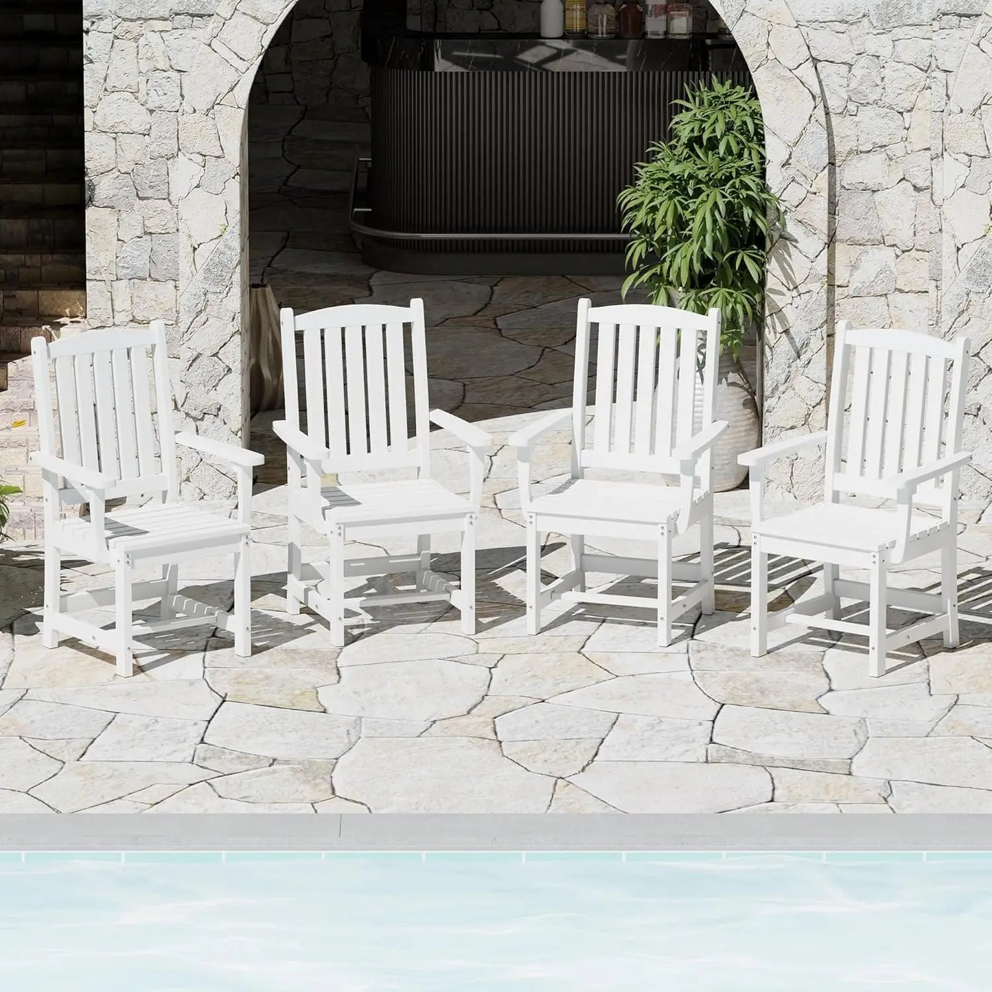 HDPE Dining Chair Set of 4 With Armrests Outdoor Patio