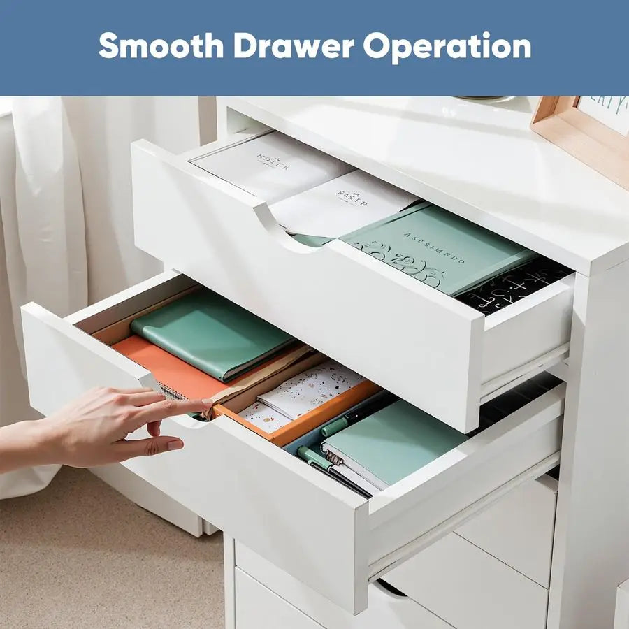 Bamboo 7-Drawer Mobile File Cabinet With Wheels For Office