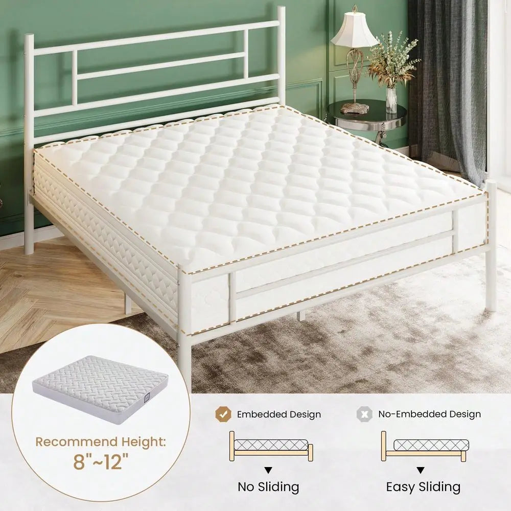 14 Inch Twin Full Queen King Size Metal Bed Frame With IronArt Headboard And Footboard, Under Bed Storage Space, Platform Bed W