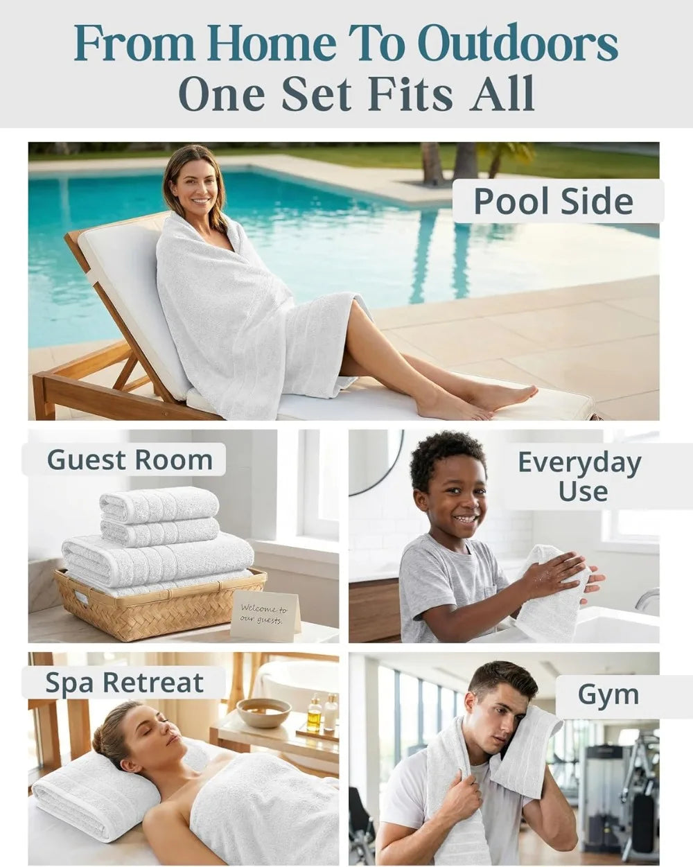 24 Piece Cotton Towel Set For Bathroom Absorbent Soft Towels