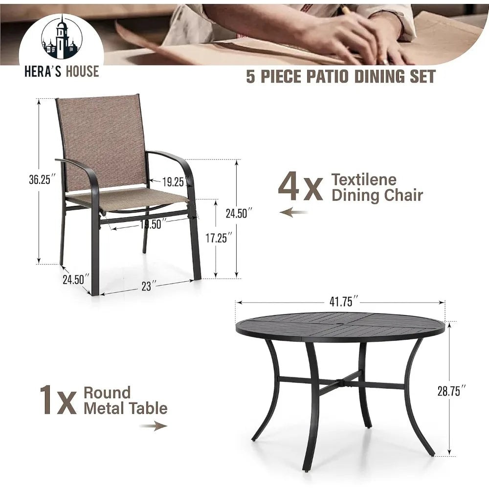 NBVCX 5-Piece Outdoor Dining Set With Round Table And Chairs