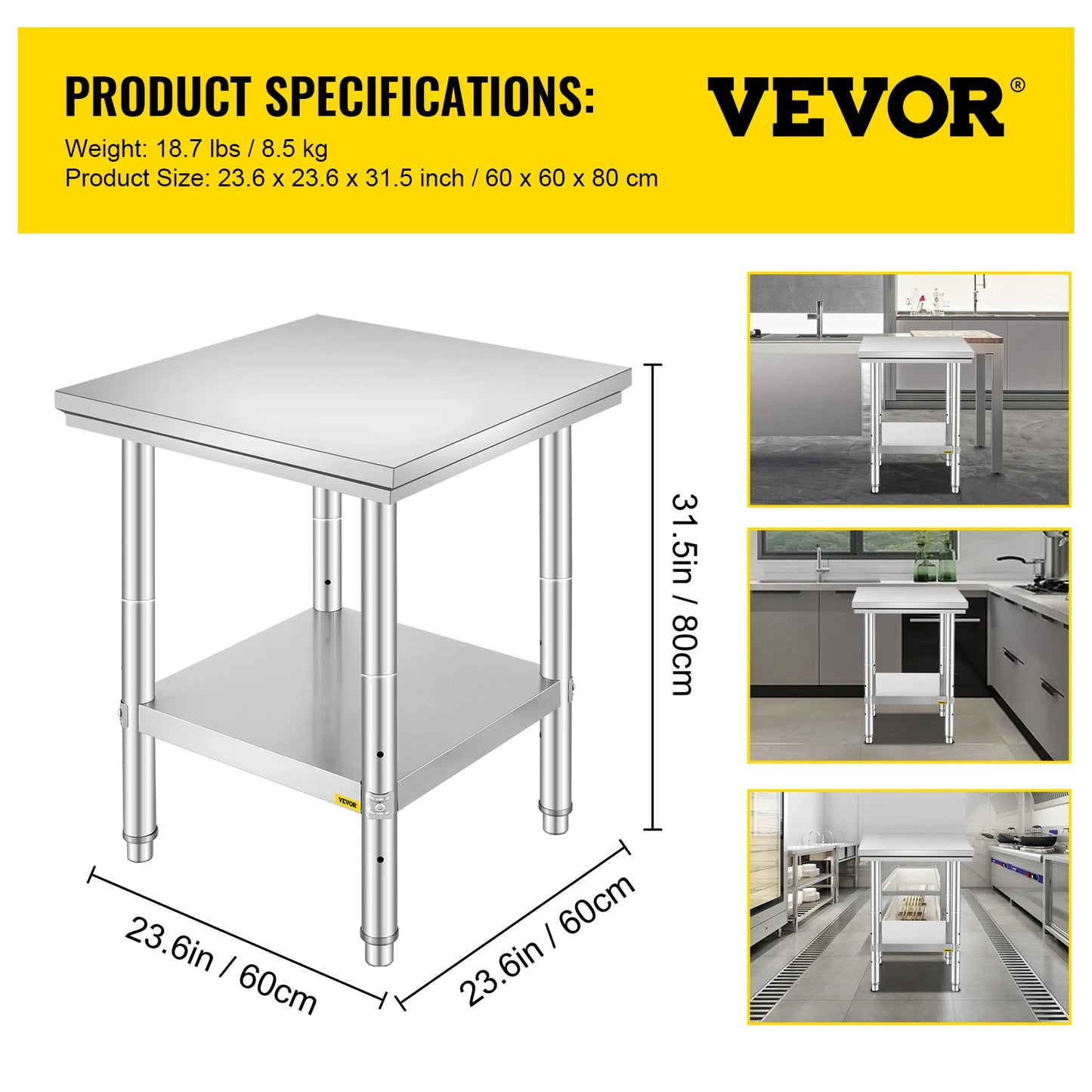 Commercial Kitchen Work Bench With Undershelf Stainless Steel Table