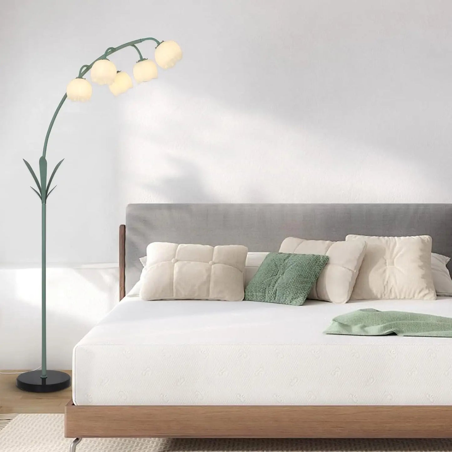 Arc Floor Lamp with 5 G9 LED Bulbs, Foot Switch, Green Floral Design for Living Room Bedroom Corner Reading