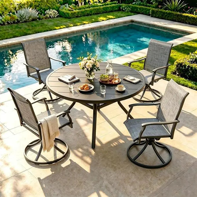 NBVCX Modern Round Outdoor Dining Set For Four All Weather