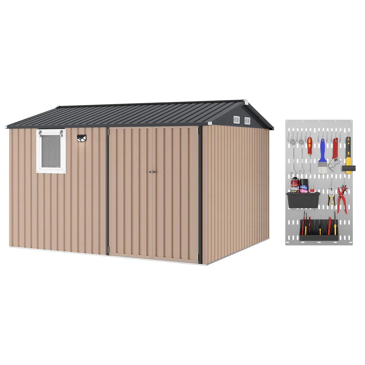 HiMISS Steel Garden Storage Shed With Sloped Roof Lockable Doors