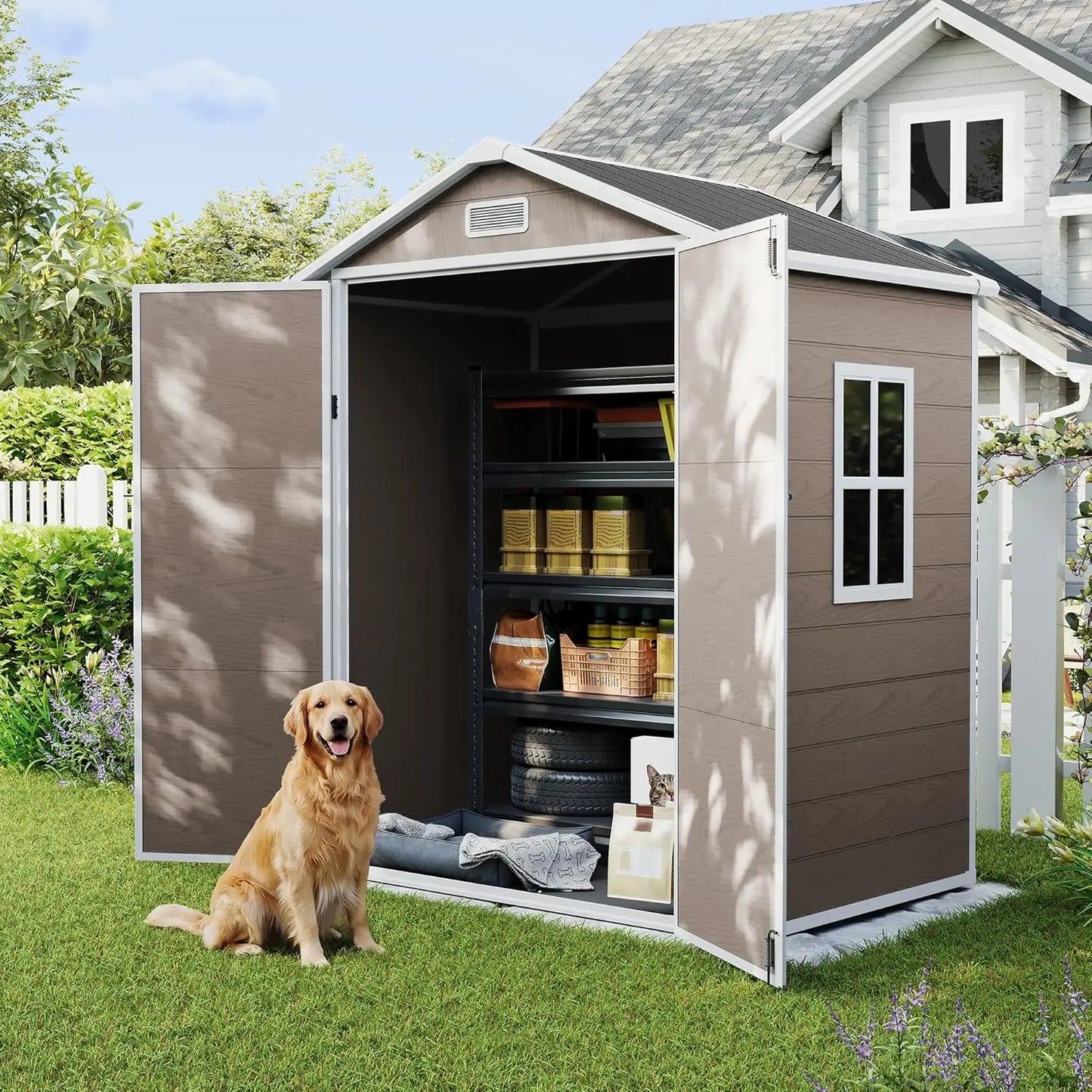 Outdoor Resin Storage Shed With Floor Waterproof For Garden Tools