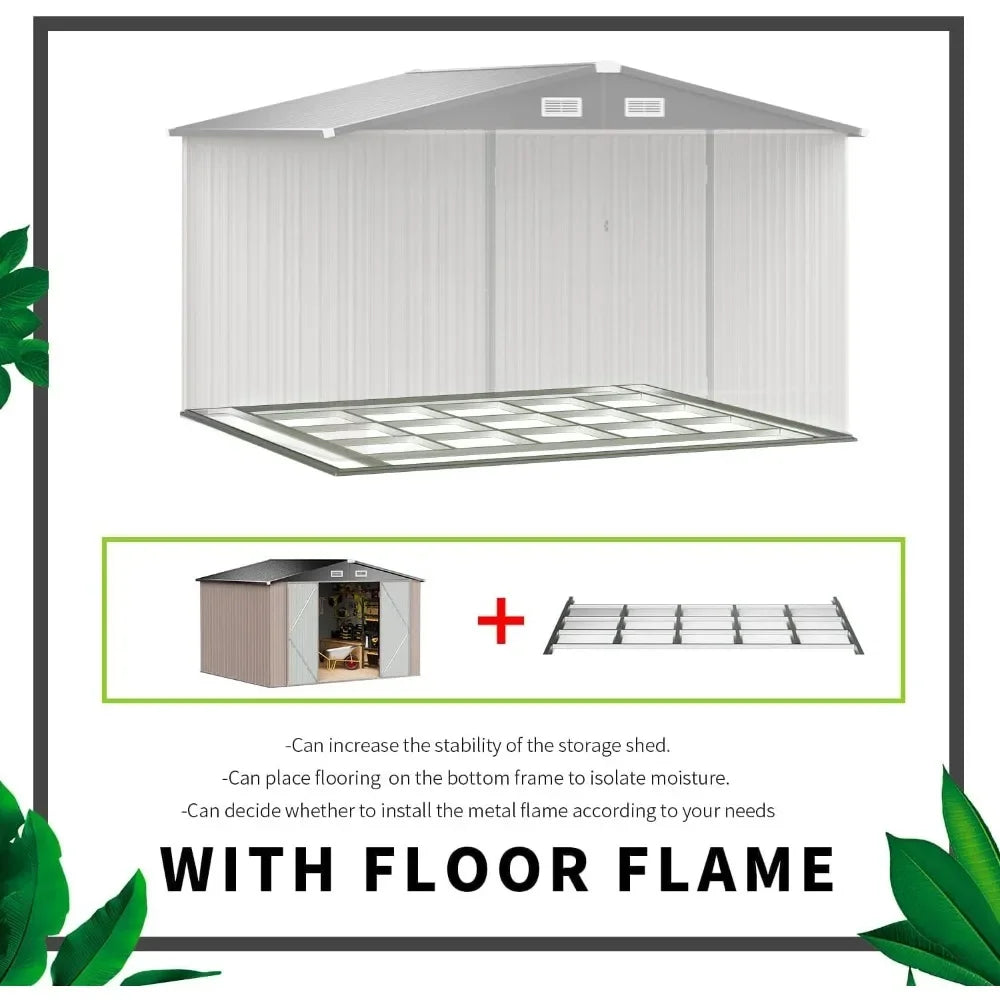 9.4x7.3x6.5 FT Outdoor Storage Shed, Garbage Can, Outdoor Metal Shed for Tool, Garden, Bike, Placed in Patio, Garden Brown Base