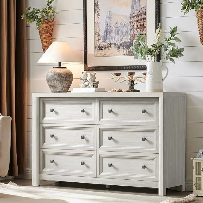 Farmhouse 6 Drawer Dresser In Solid Wood For Bedroom