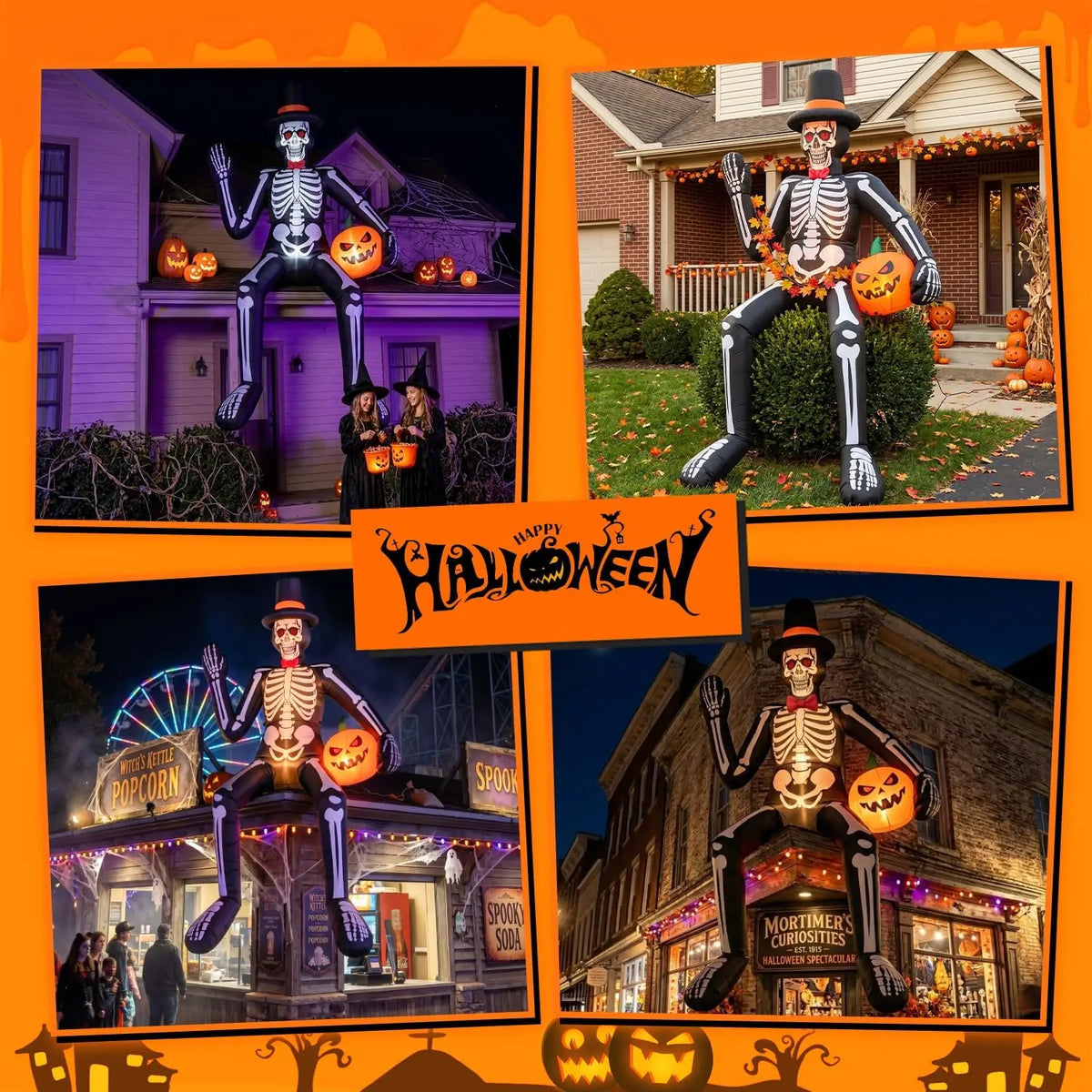 Inflatable Sitting Skeleton Halloween Decoration for Outdoor Displays
