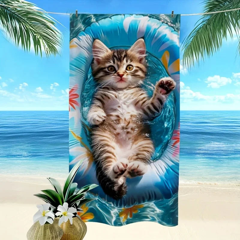 Cute Kitten Inflatable Floater Beach Towel For Beach And Pool
