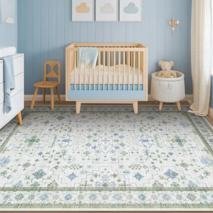 Oushak Boho Area Rug Washable Low-Pile Non-Slip