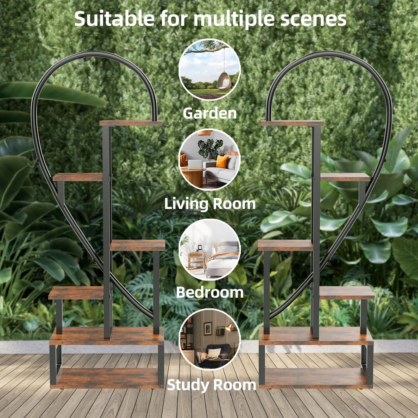 Half Heart Plant Stand Rack For 20 Pots With Hooks