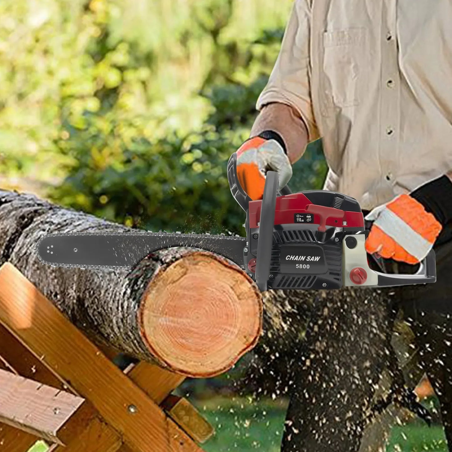 58CC 2-Stroke Gas Chainsaw 20Inch Handheld Portable Chainsaw 2400W High Power Cordless Chainsaw for Garden Pruning Tree Cutting