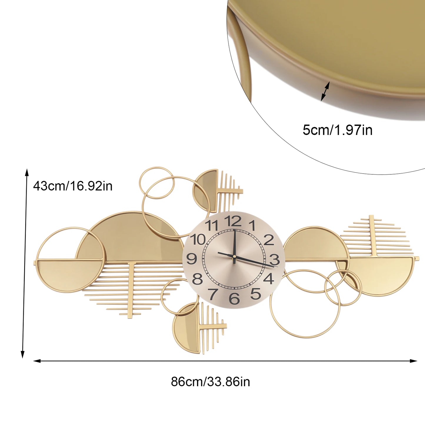 Creative Modern Metal Wall Clock Silent Battery Operated Minimalist