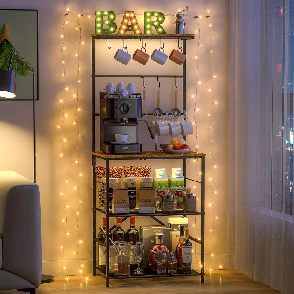 Four Tier Farmhouse Coffee Bar Station With Eight Hooks