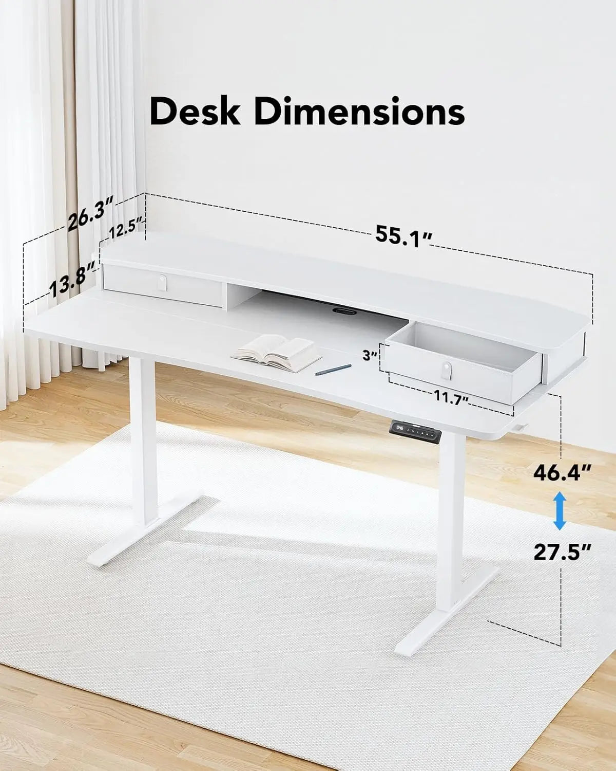 K Kyspho Electric Standing Desk With Two Drawers And Hooks