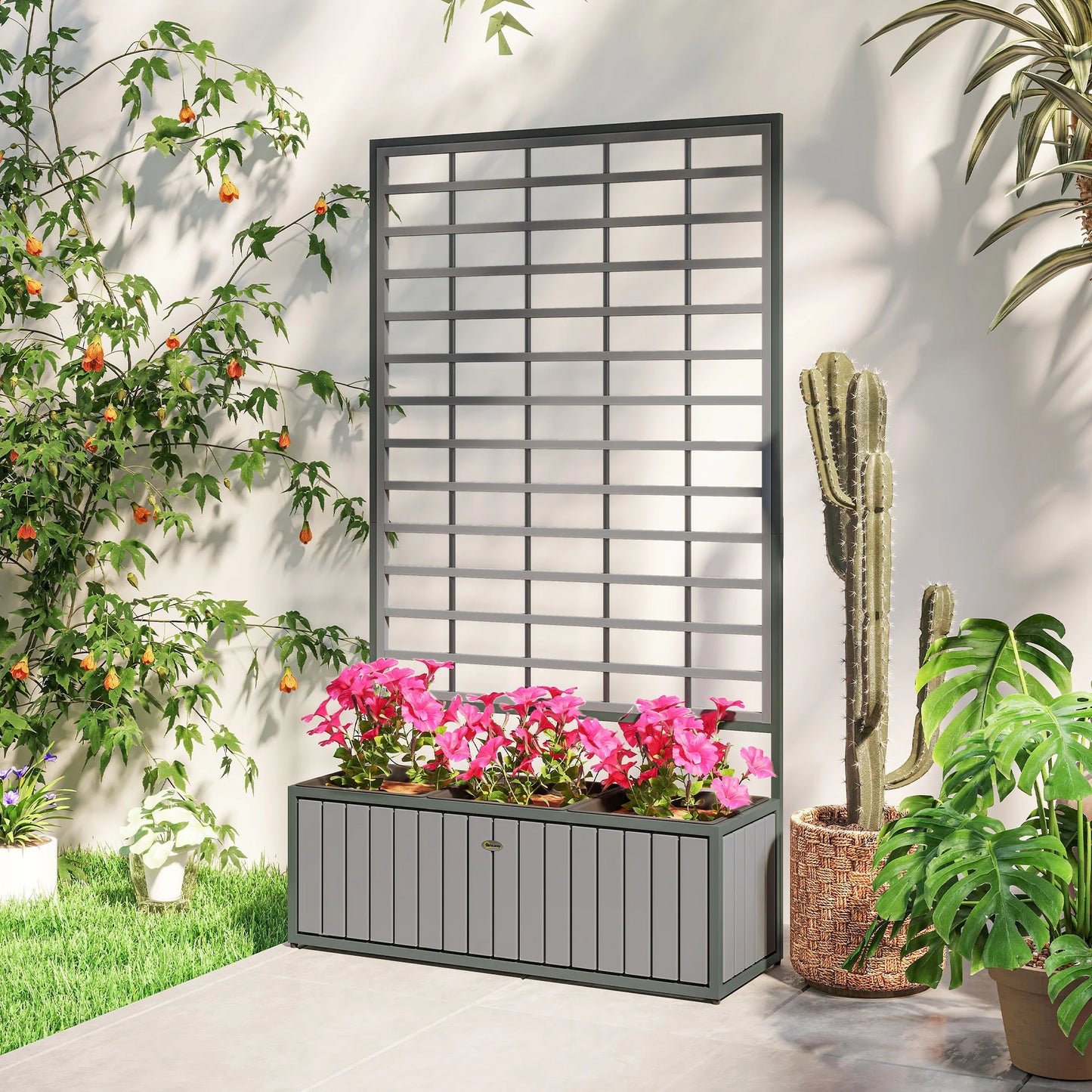 Raised Garden Bed With Trellis Planter Box And Removable Pots