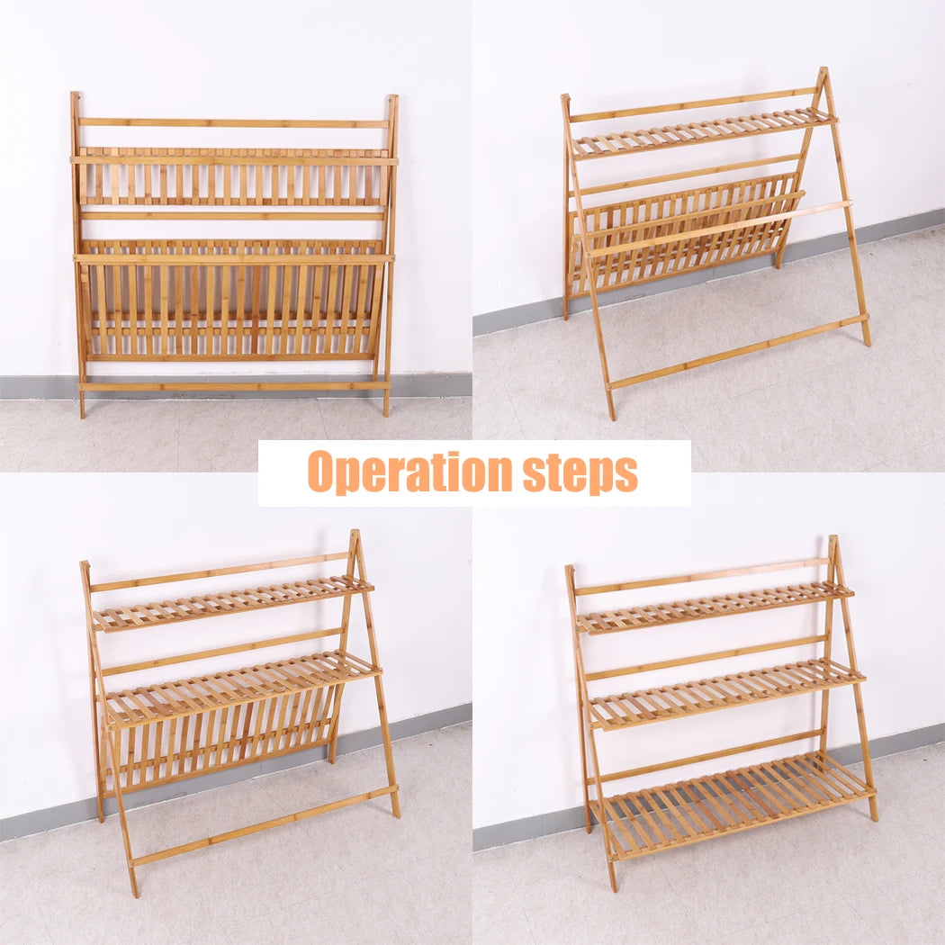 Three Tier Bamboo Plant Stand For Indoor Outdoor Display