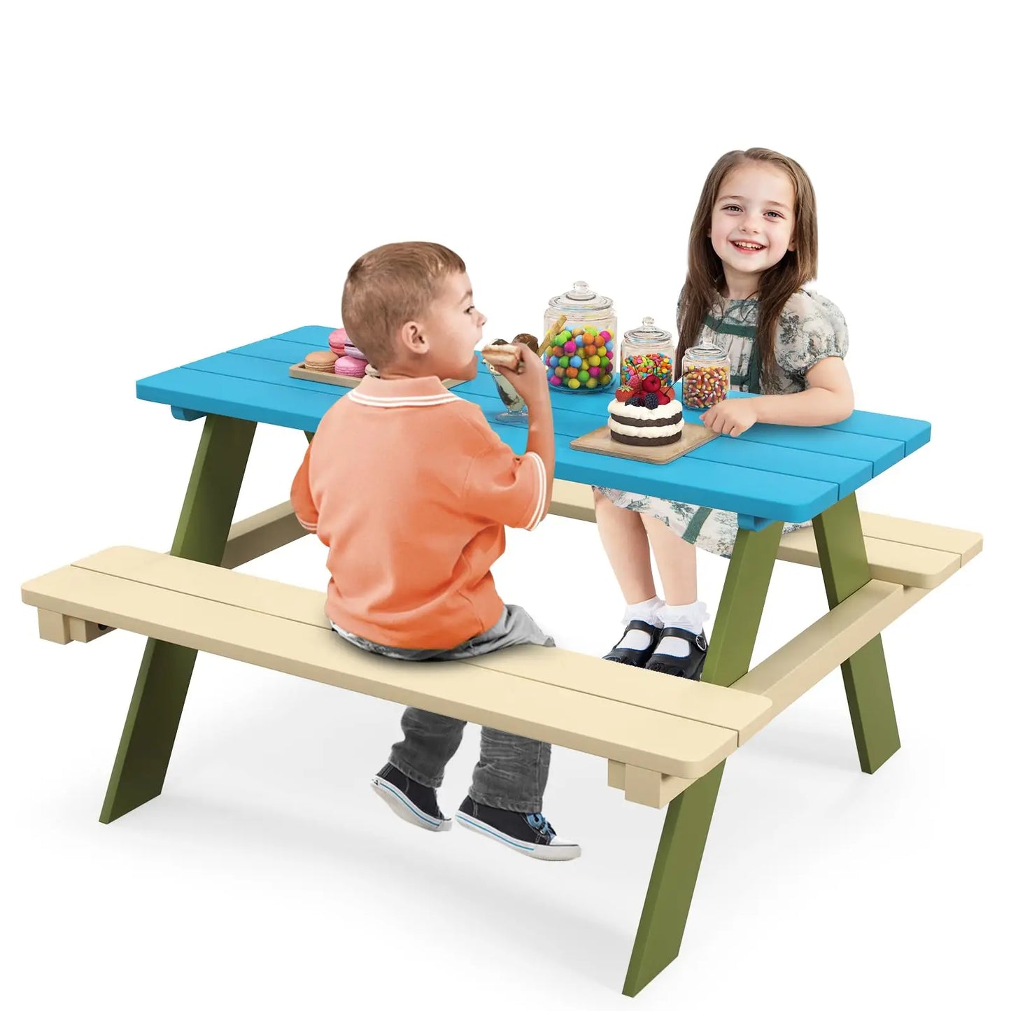 XIUWO Kids Picnic Table Set With Benches For Outdoor Use