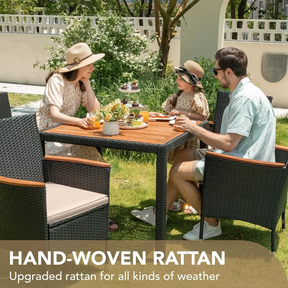 XMSJ Patio Conversation Set With Acacia Wood Top Rattan Chairs