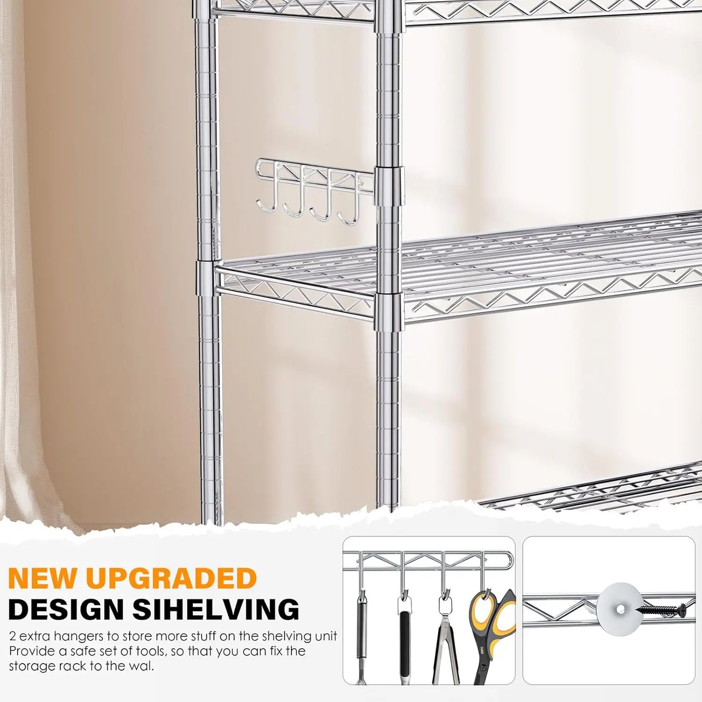 Heavy Duty Rolling Shelving Unit With Wheels And Hooks