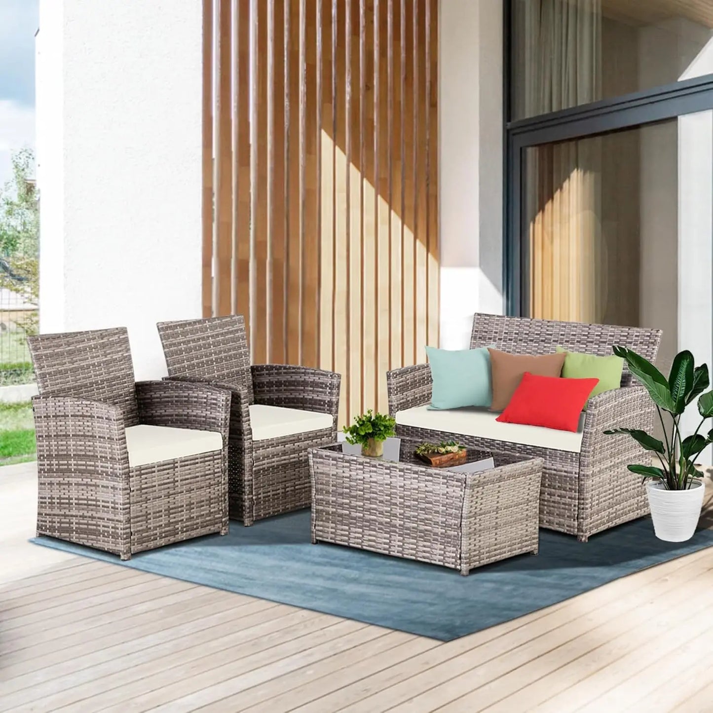 Outdoor Patio Furniture Set With Rattan Table And Chairs