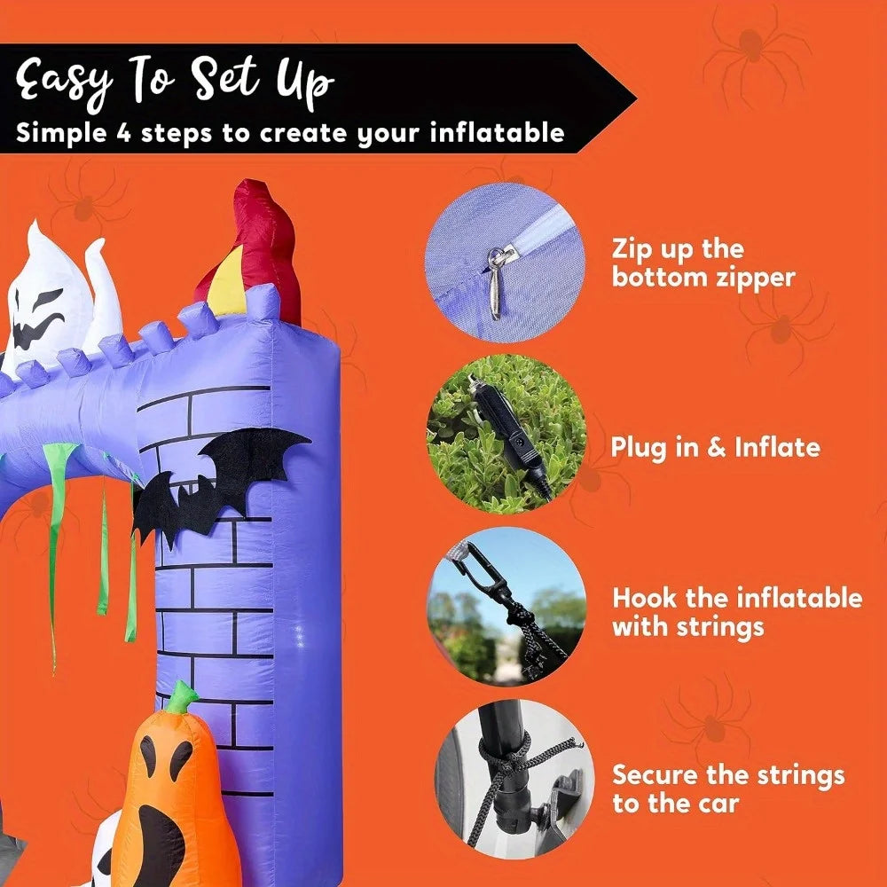 Halloween Haunted Castle Inflatable Outdoor Decoration With Led Lights