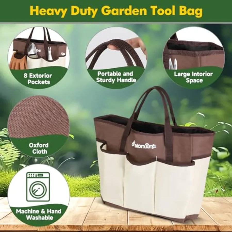 Garden Tool Set 10 Pcs Heavy Duty Gardening Hand Tool Kit for Women Aluminum with Non Slip Ergonomic Handle Storage To