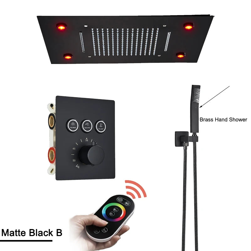 Shinesia Thermostatic Concealed LED Rainfall Shower System With Remote Control