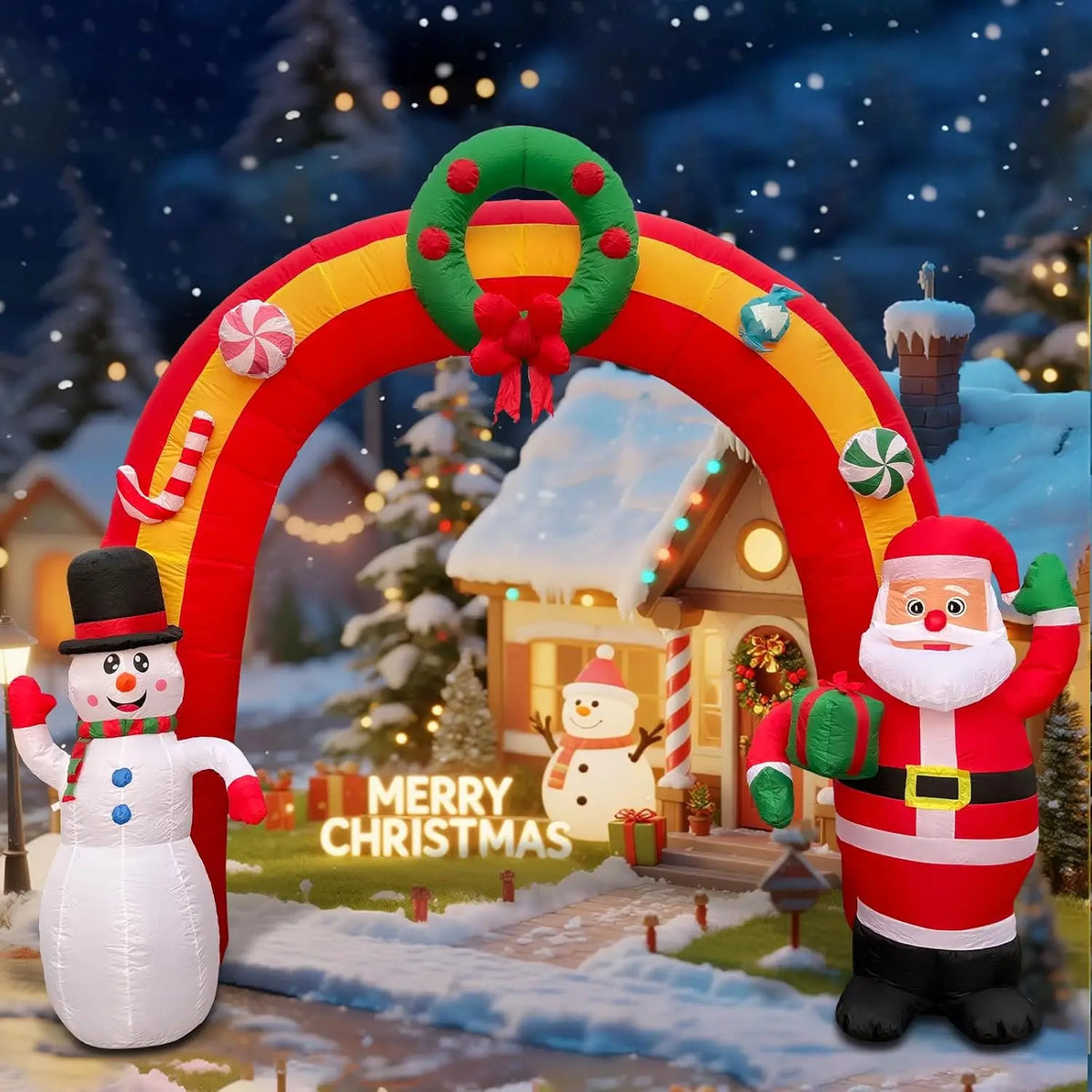 Inflatable Christmas Archway With Santa, Snowman And LED Lights