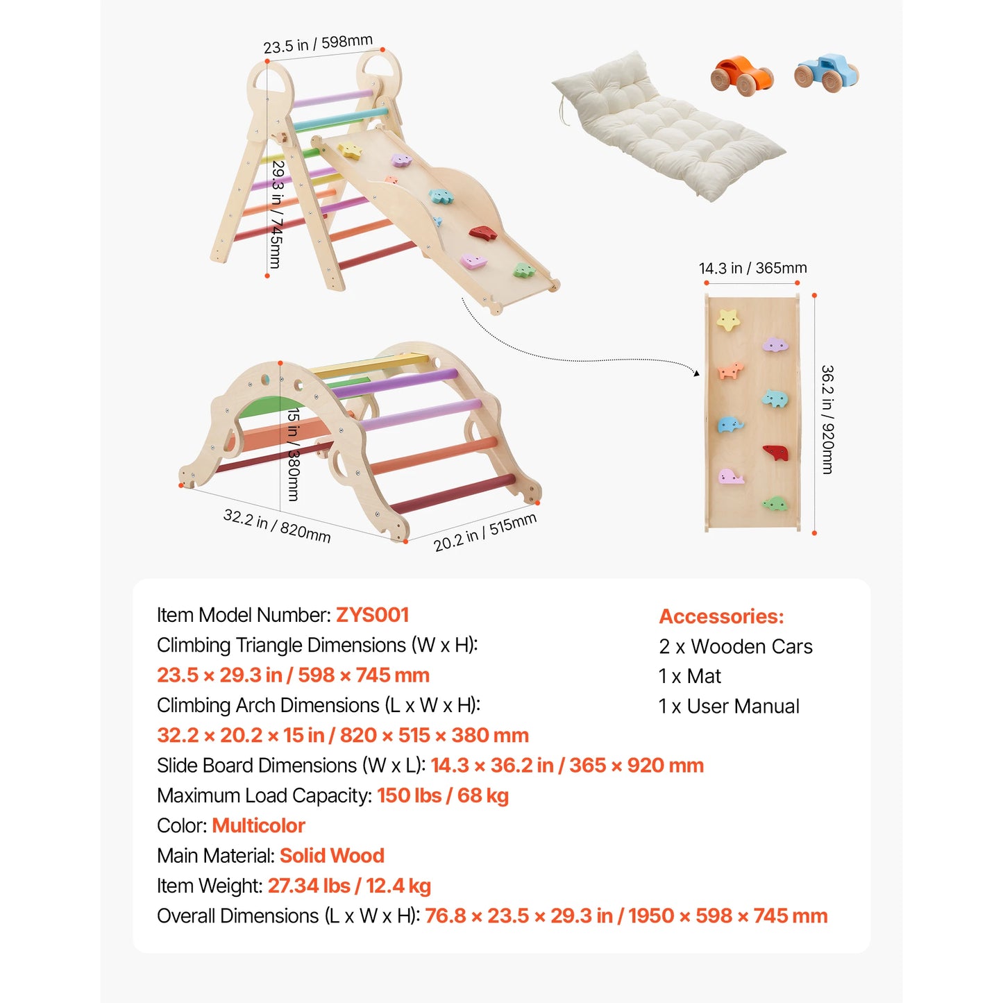 SucceBuy Pikler Triangle Set 9 In 1 Toddler Climbing Toys Indoor Playground