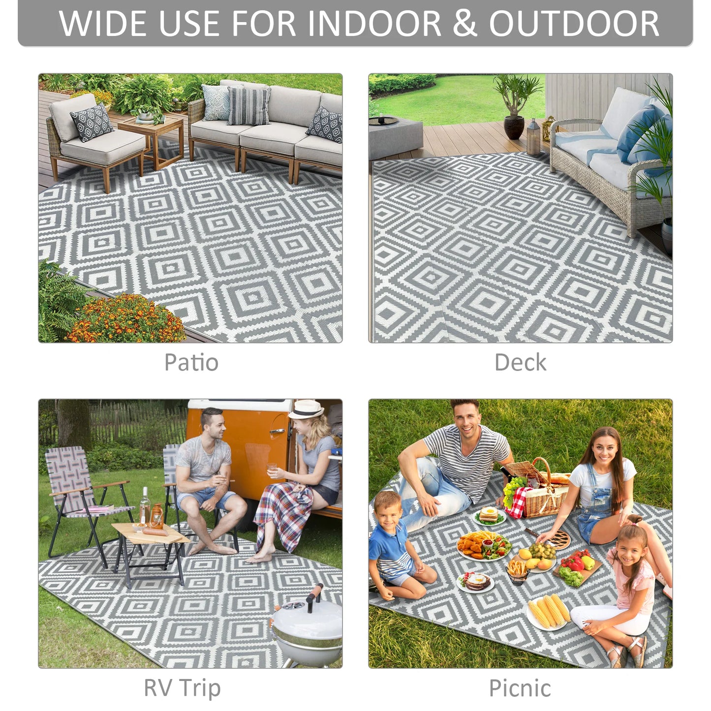 Outdoor Reversible Waterproof Plastic Straw Rug for Patio and RV