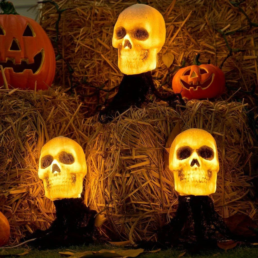 Light Up Skeleton Skull Stakes Outdoor Halloween Lawn Decorations