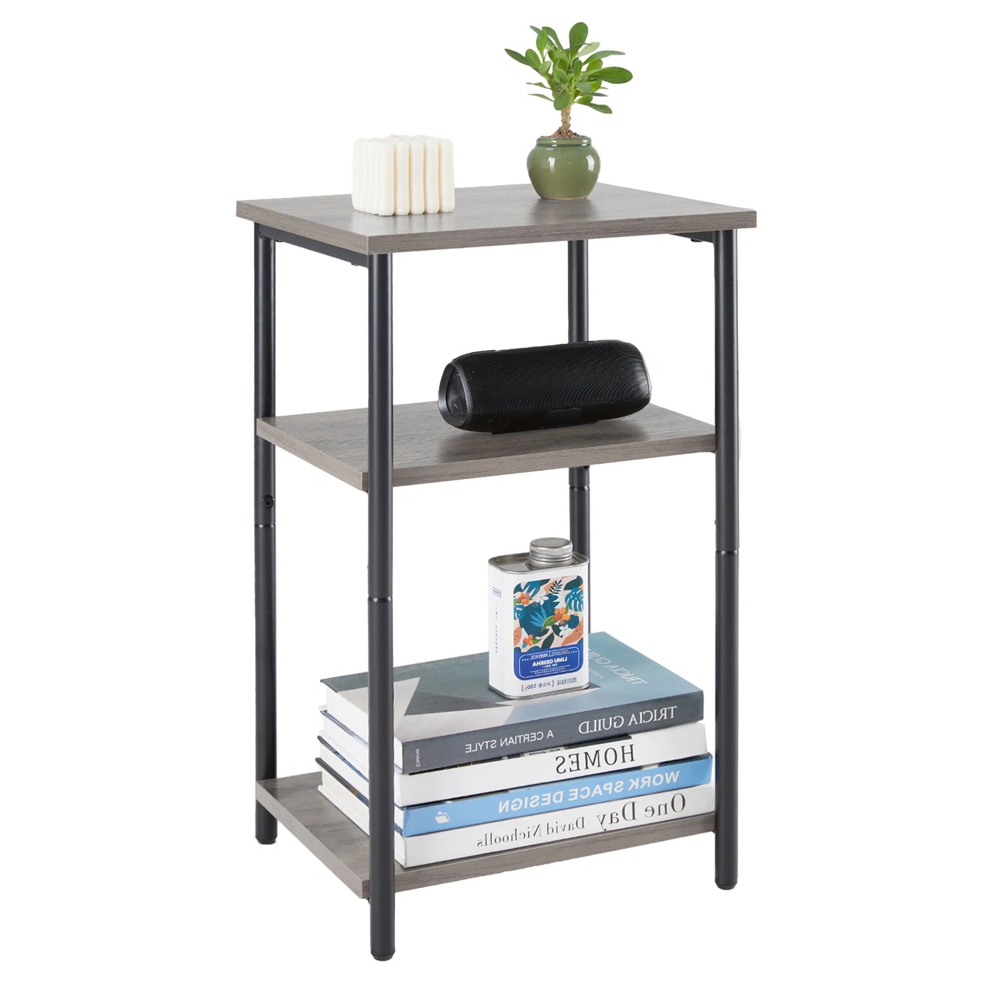 JHK 2/3-Tier End Table Side Tables with Adjustable Feet Small Nightstand Steel Frame Space-Saving for Bedroom Living Room Office