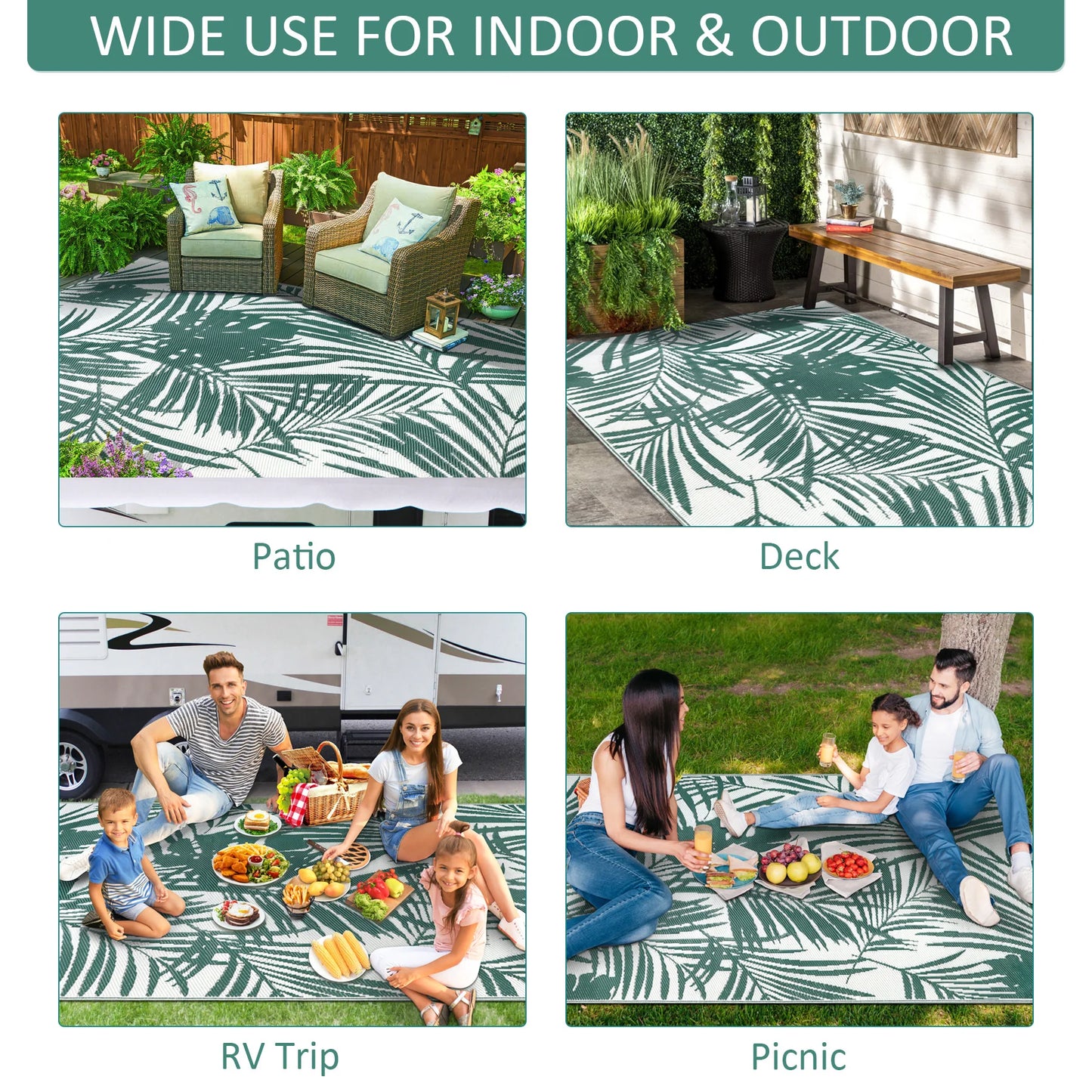 Outdoor Rugs Waterproof Reversible Plastic Straw Mat For Patio And Camping