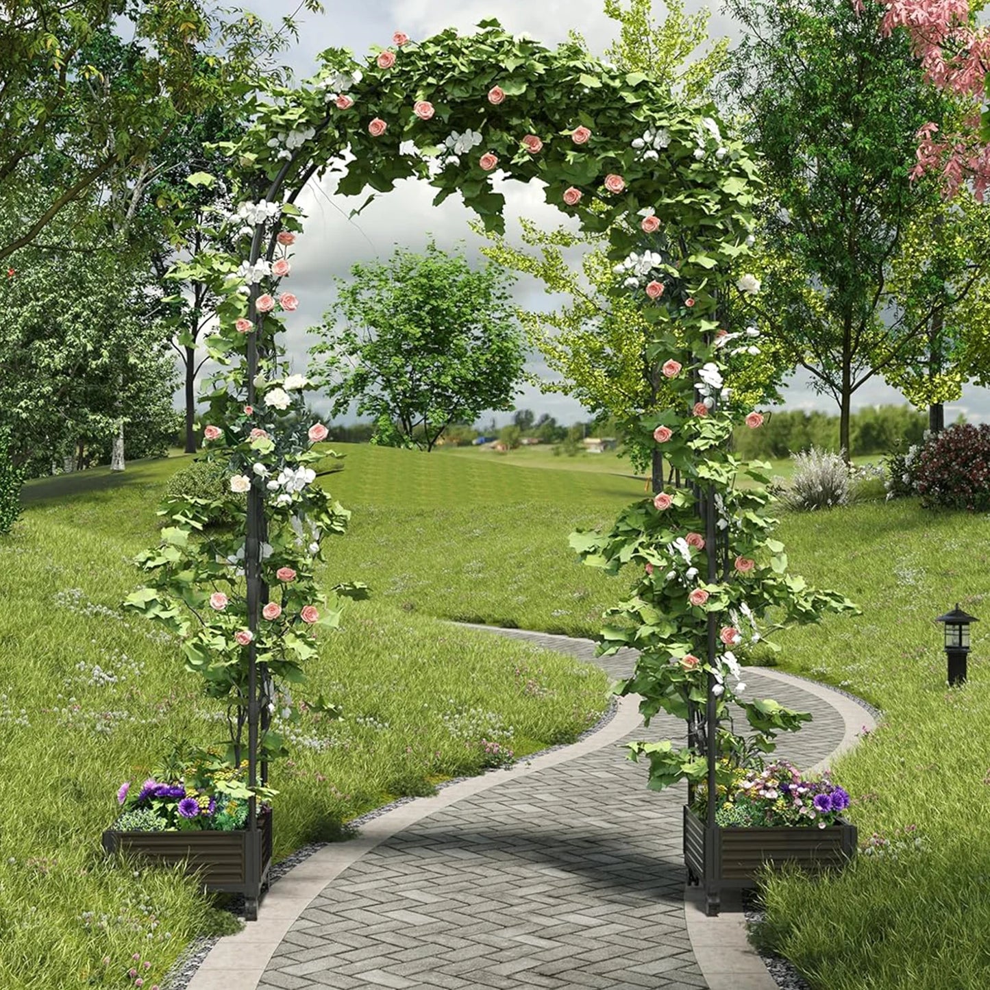 Raised Garden Bed with Trellis Arch 47" Wide Raised Planter Box for Flowers & Vines Wedding Garden Party Decoration