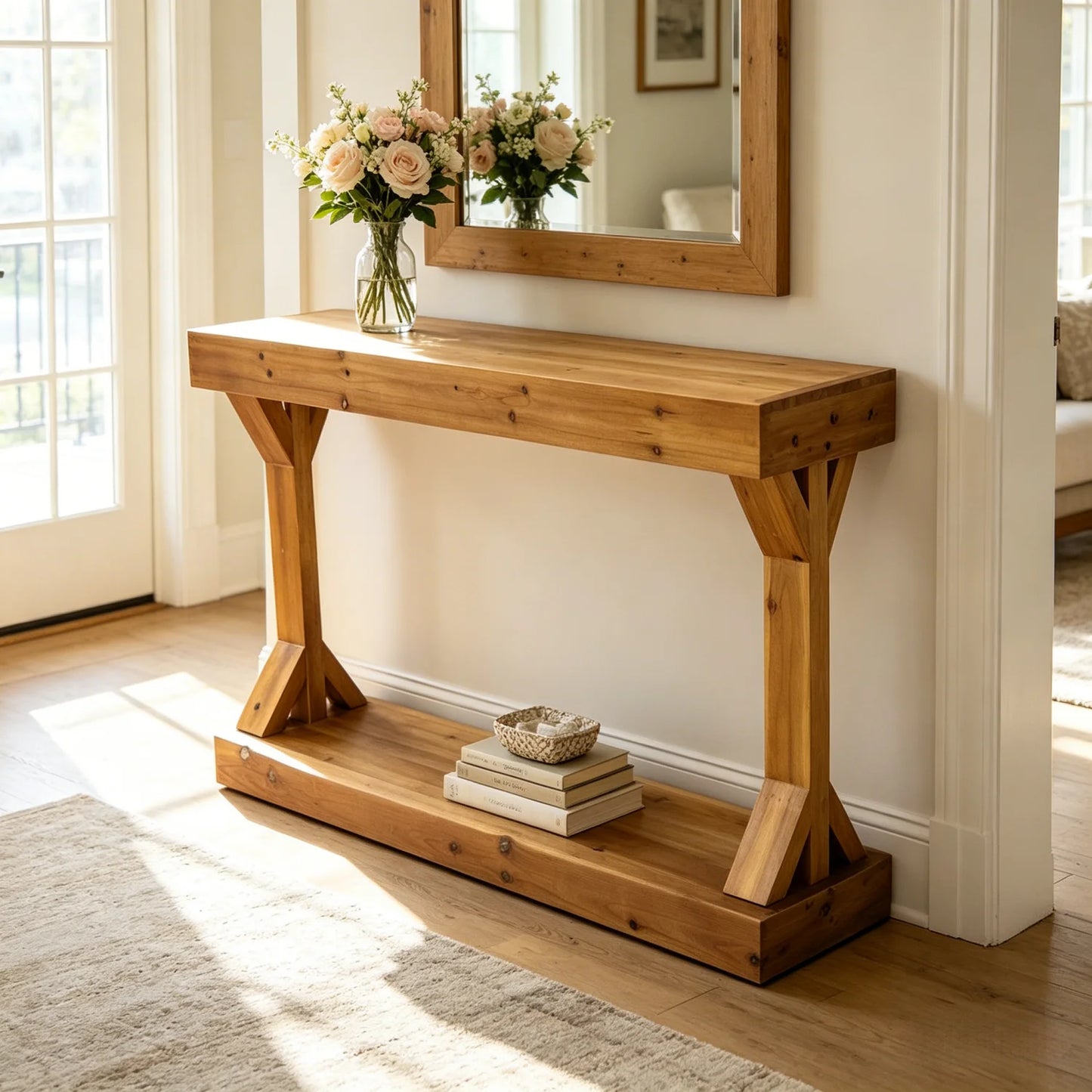 American Country Wood Sofa Console Table With Storage Shelf