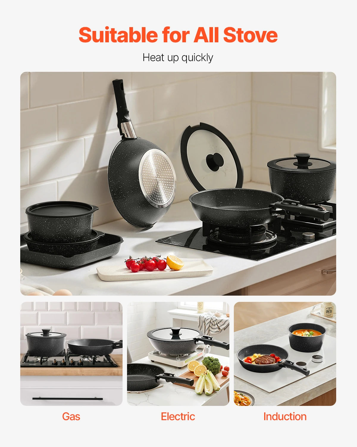 SucceBuy Nonstick Granite Cookware Set For Induction Pots And Pans