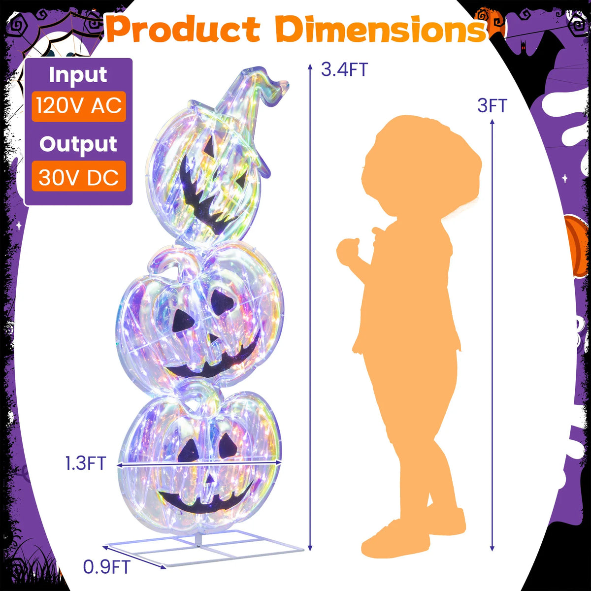 LIFEZEAL Light Up Stacked Pumpkin Halloween Yard Decorations