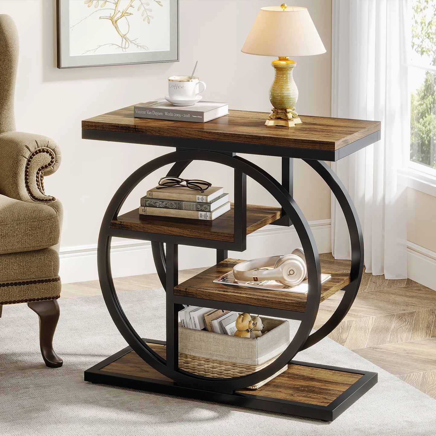 Tribesigns End Table With 3 Shelves Industrial Wooden Side Table