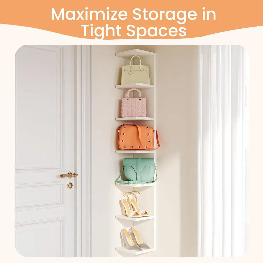 7Tier Floating Wall Shelf White Wall Mounted Display and Storage