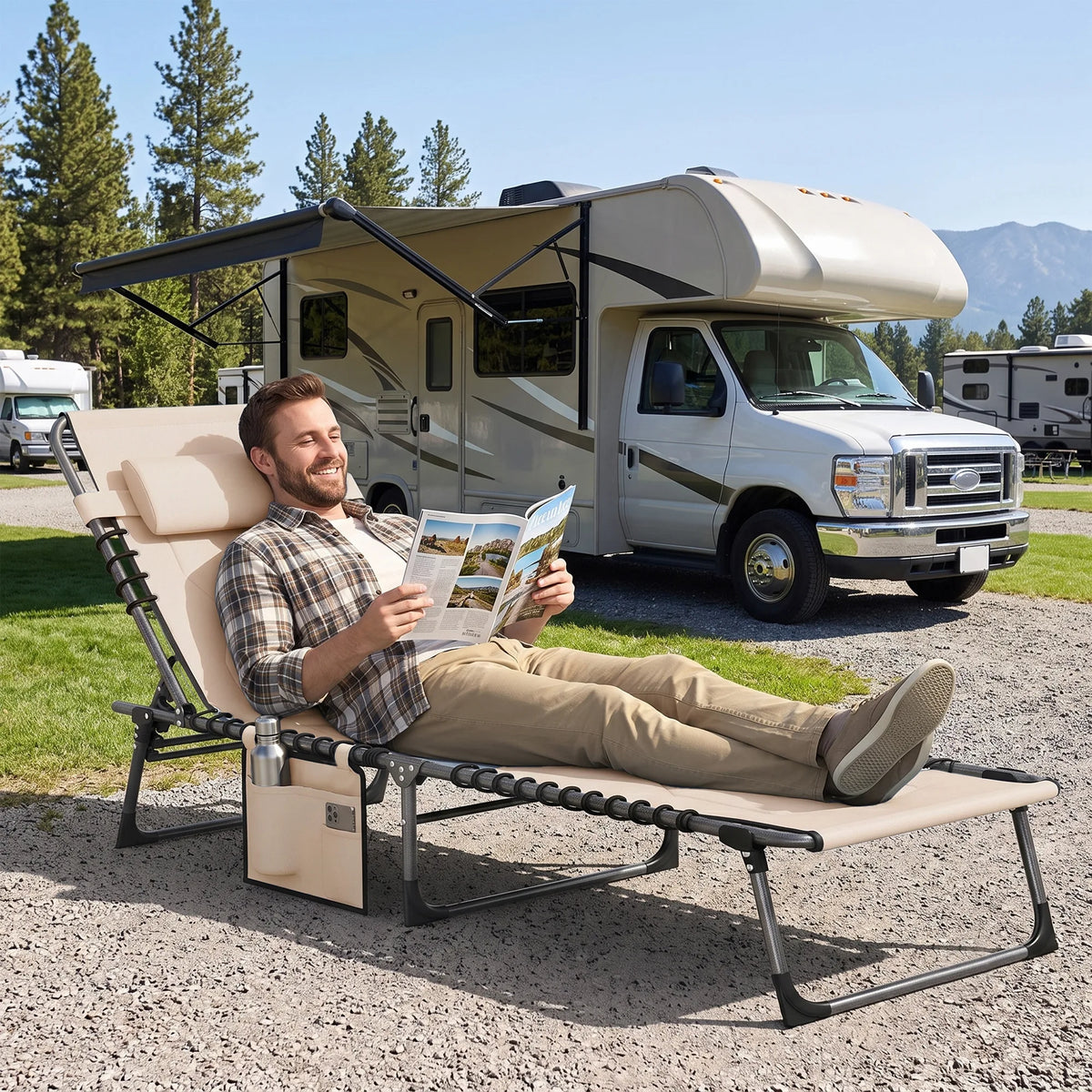 Outsunny Adjustable Folding Reclining Chaise Lounge Chair With Pocket
