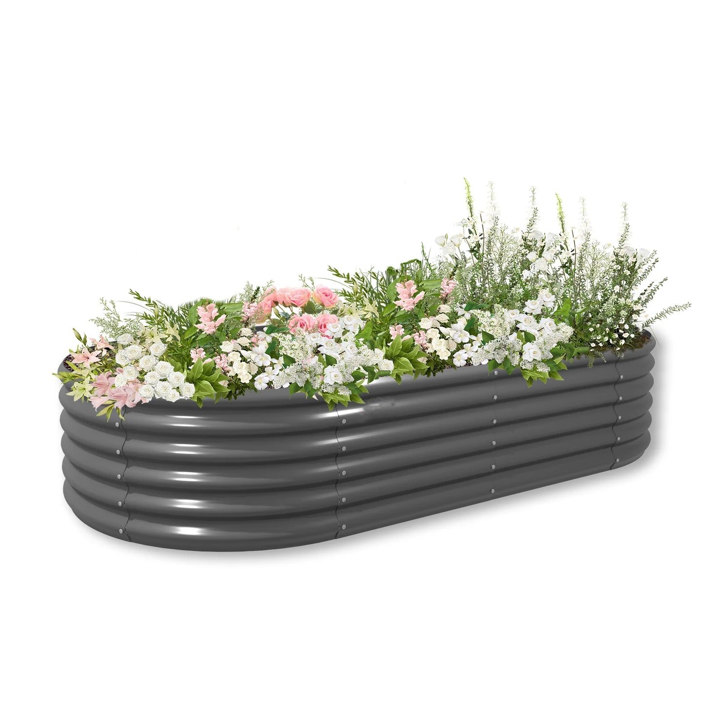 8X4X1.5 ft Galvanized Raised Garden Beds Outdoor, Oval Large Metal Planter Box for Planting Vegetables Flowers Herb, Anti-Rust