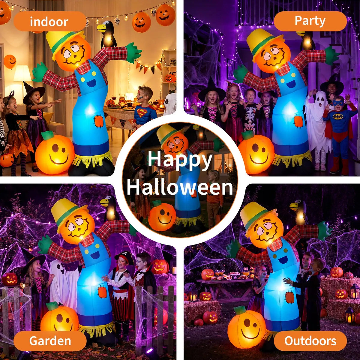 HiMISS Halloween Pumpkin Scarecrow Inflatable Outdoor Yard Decoration