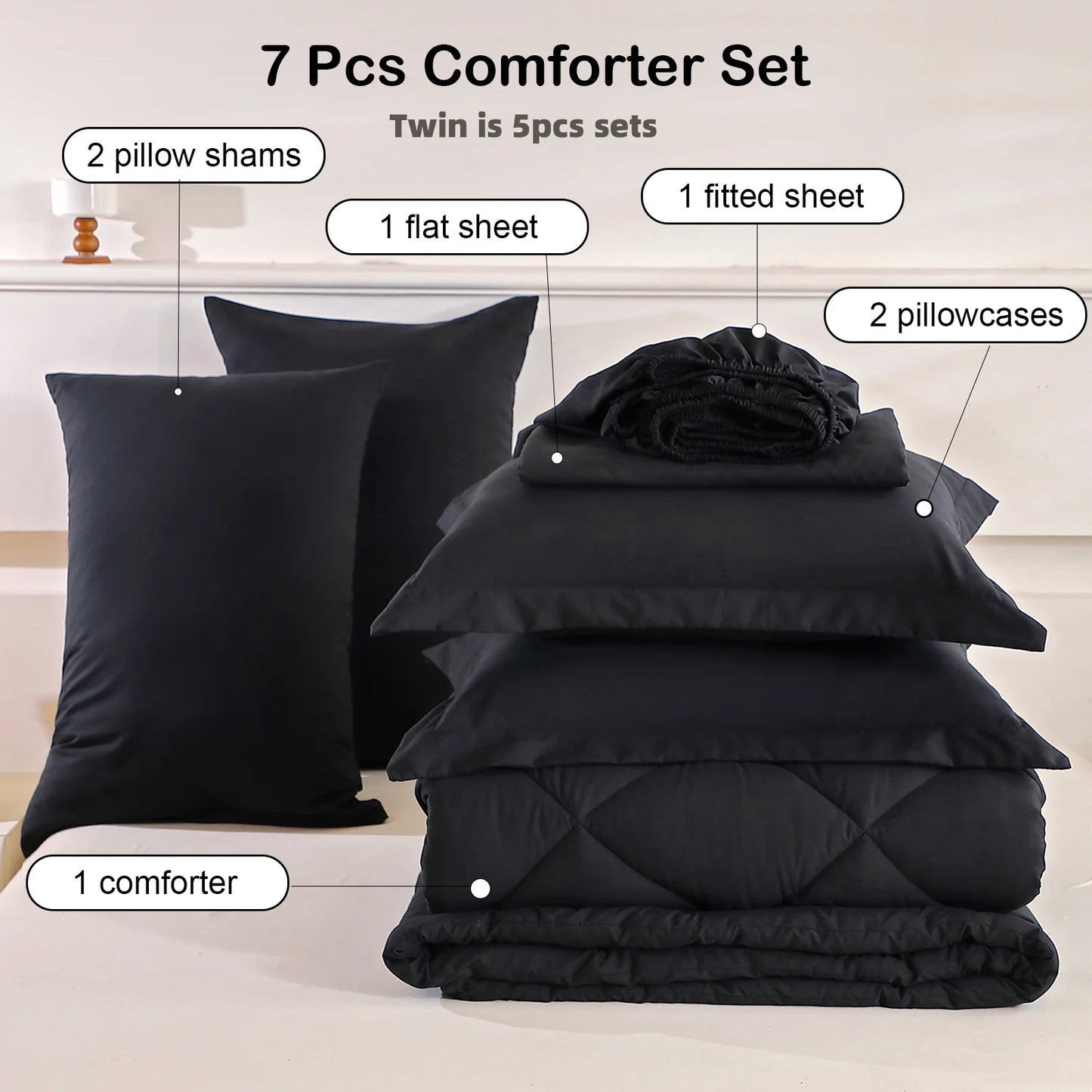 EasYum 7 Piece Bedding Set Comforter Sheet Pillowcases