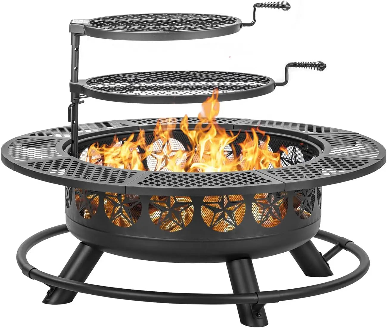 Outdoor Premium Cast Iron Fire Pit With Lid Grills 3In1