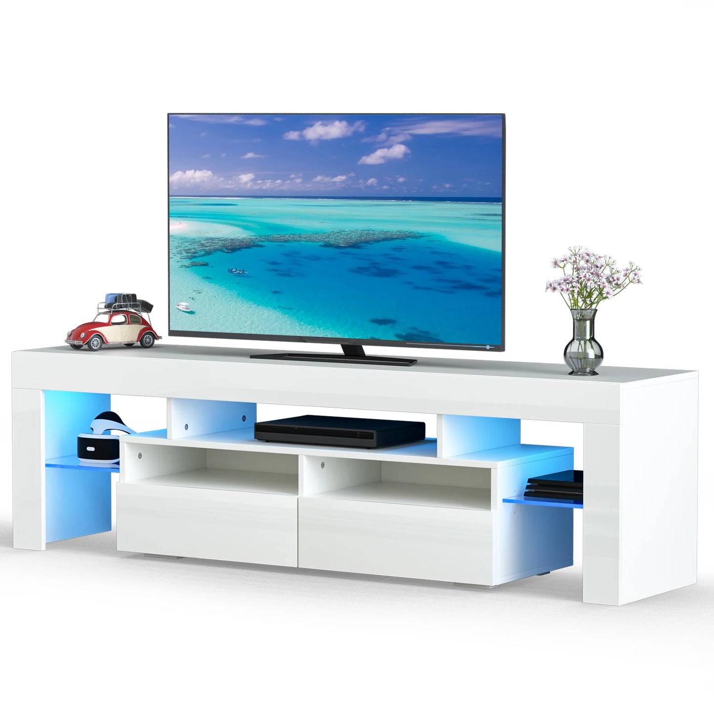 QiaoShiRen LED TV Stand With Storage Drawers Modern Black Cabinet